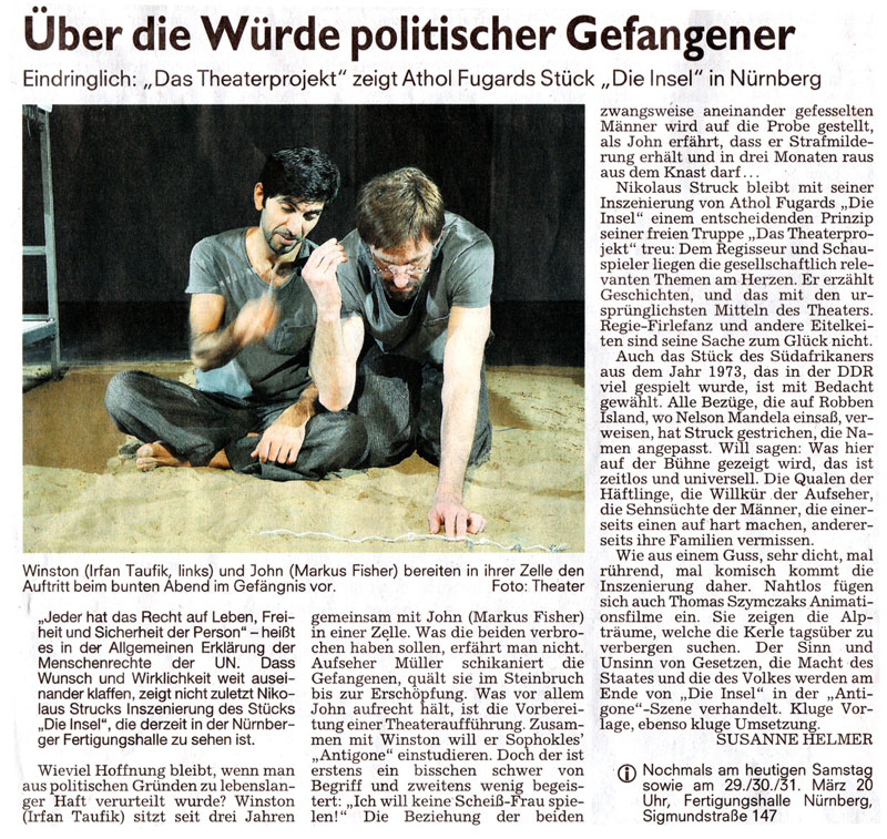 Zeitungskritik zu „Die Insel“, Nürnberger Nachrichten, 24. März 2012